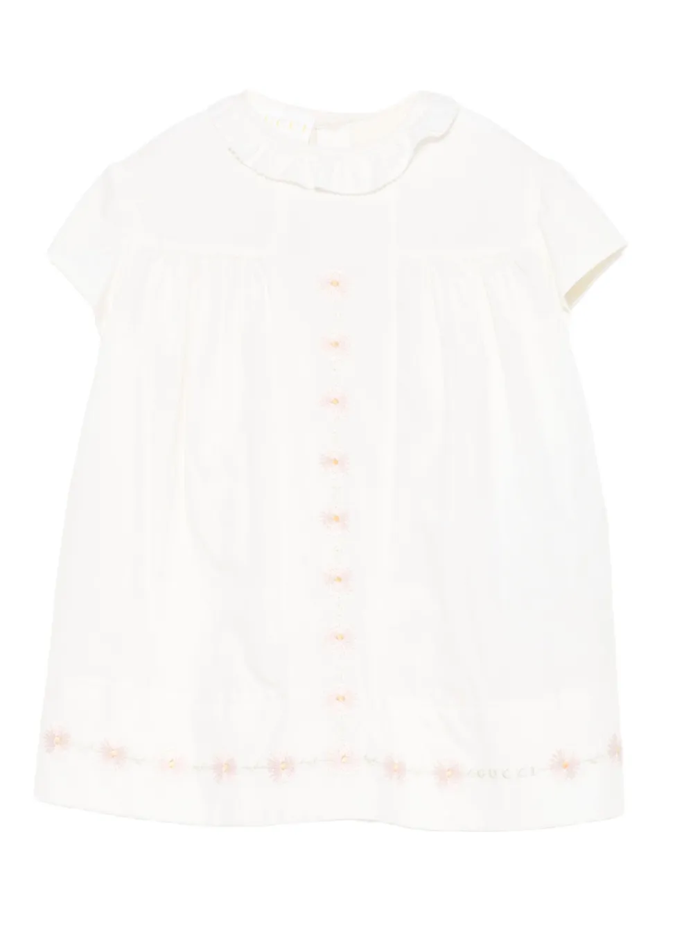 Gucci Kids Jurk met franje en geborduurde madeliefjes Beige