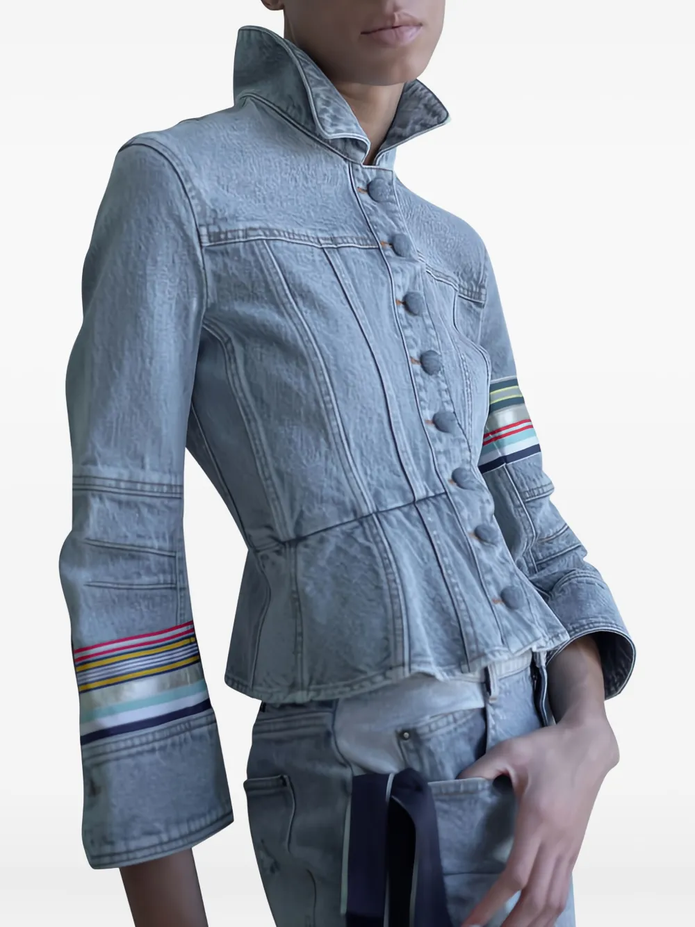 Hellessy Kai Striped-panel Denim Jacket In Blue