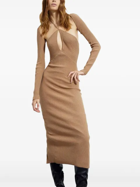 Akep Vestido midi canelado com recorte vazado