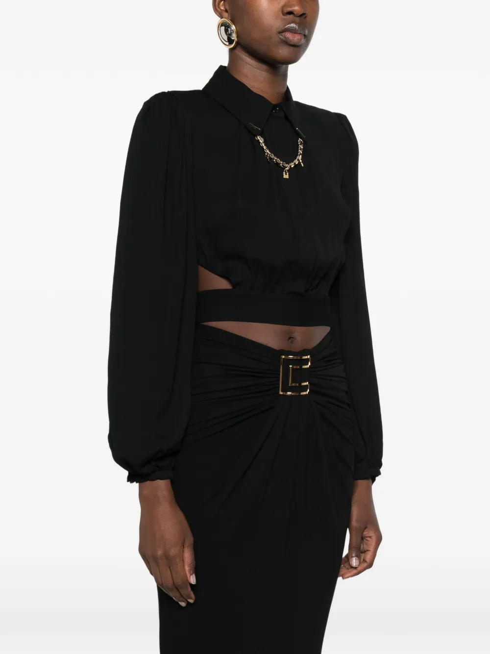 Elisabetta Franchi Top met open rug en ketting Zwart
