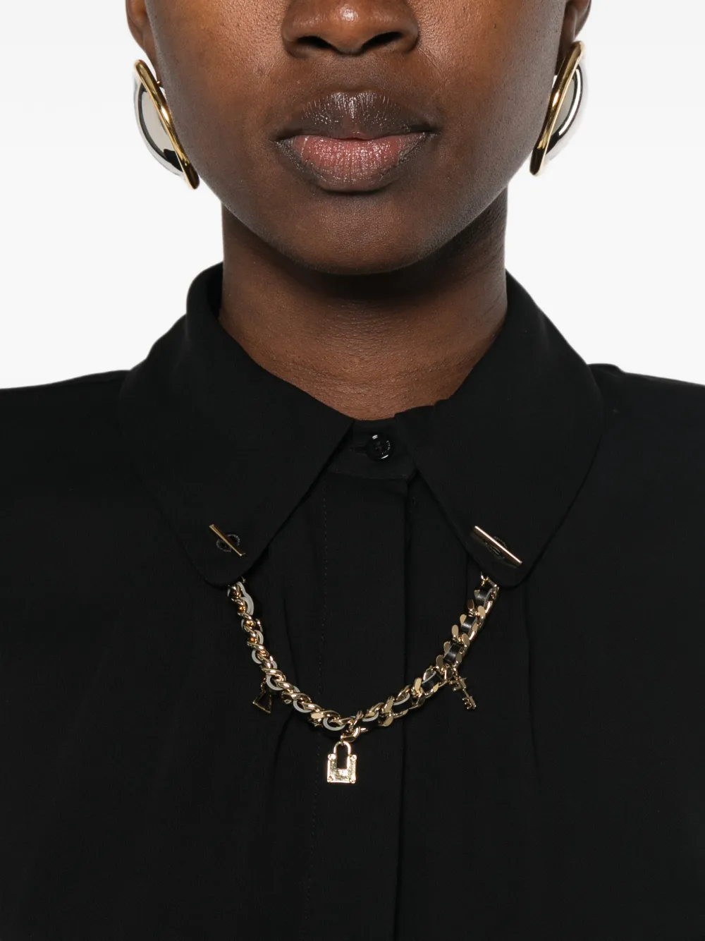 Elisabetta Franchi Top met open rug en ketting Zwart