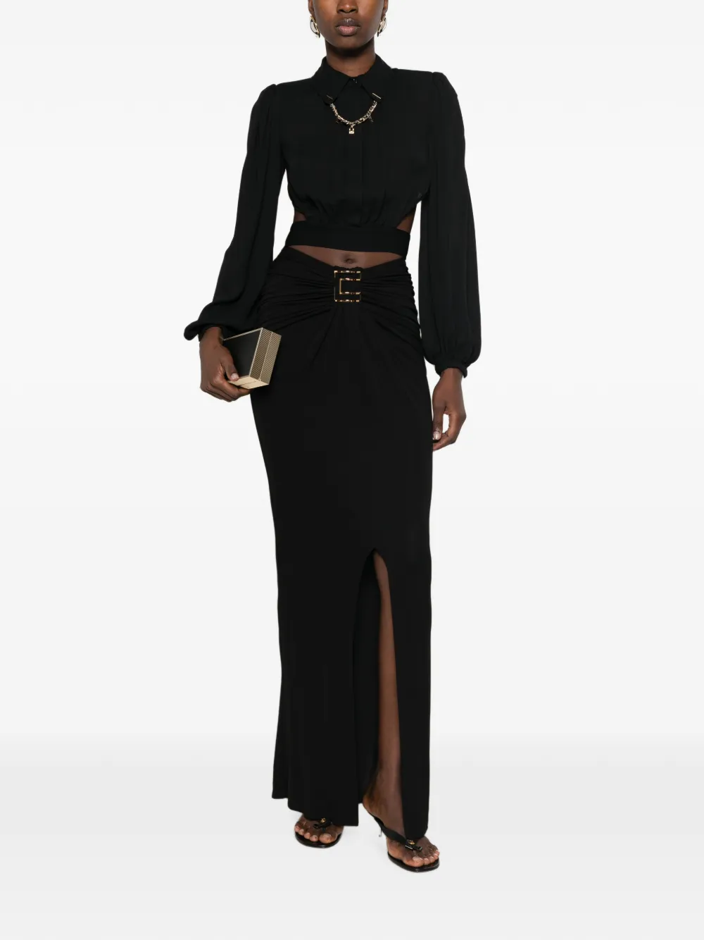 Elisabetta Franchi Top met open rug en ketting Zwart
