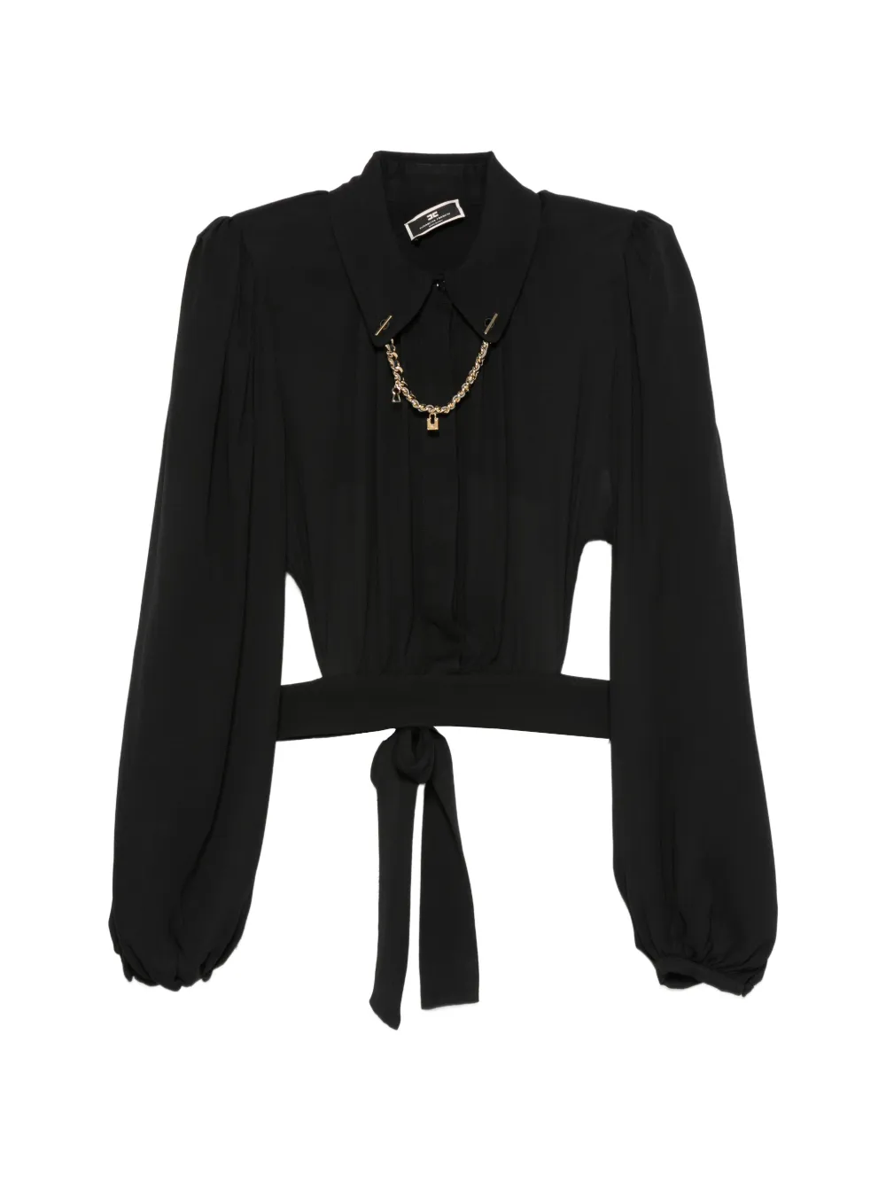 Elisabetta Franchi Top met open rug en ketting Zwart