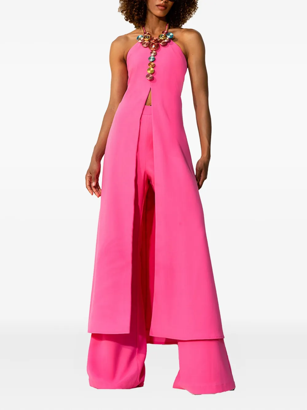 Twinset Halter-neck Split-front Midi Dress In Pink
