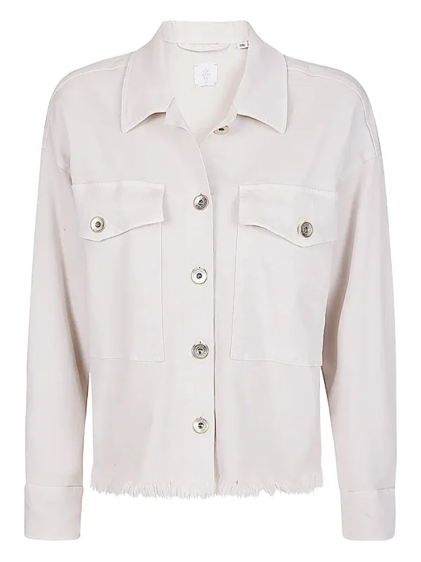 Eleventy Frayed-hem Pocket Shirt in Neutrals