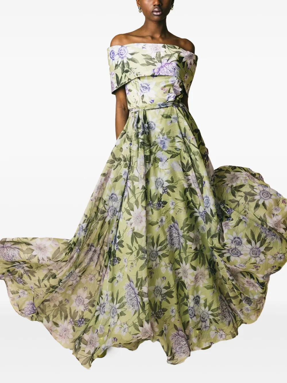 GIADA CURTI off-shoulder floral-print maxi dress - グリーン GIADA CURTI off-shoulder floral-print maxi dress - グリーン