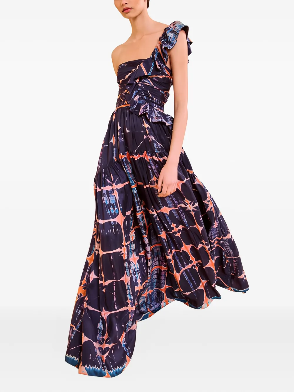 Ulla Johnson Valeria asymmetrische maxi-jurk met ruches - Blauw