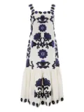Sea Catrine applique-floral midi dress - White