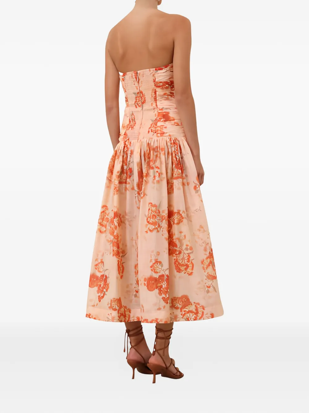 Zimmermann Cascadian Strapless Midi Dress Red Botanical Floral In Multi