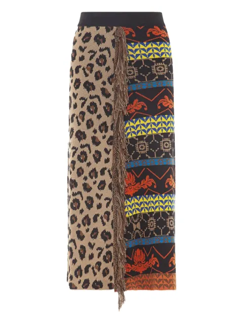 Akep leopard-print fringed straight skirt