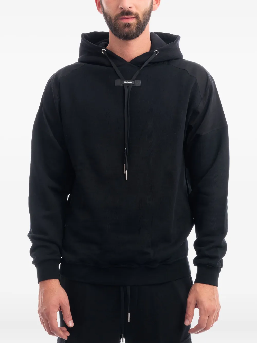 YES LONDON panelled drawstring hoodie | Black | Image 1