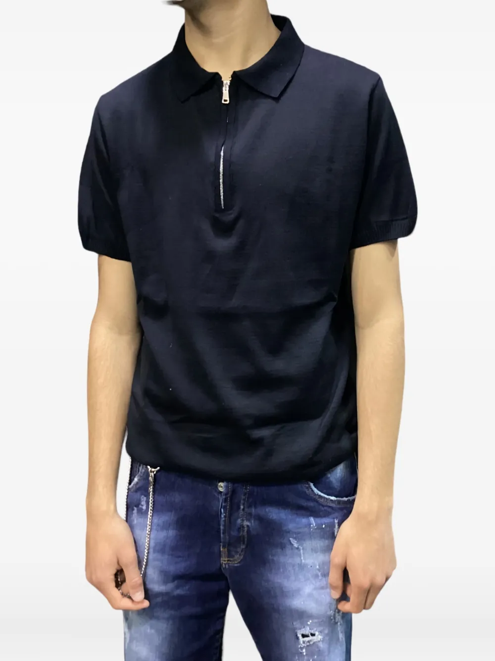 YES LONDON zip-neck polo shirt | Black | Image 1