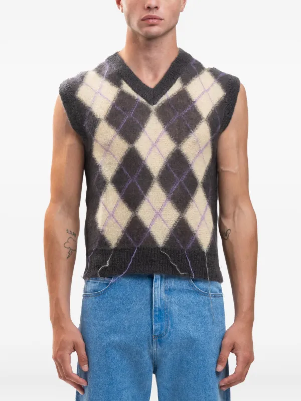 トップス 2022SS MARNI ICONIC MOHAIR ARGYLE VEST Marni Blue Iconic Mohair Argyle Vest Marni