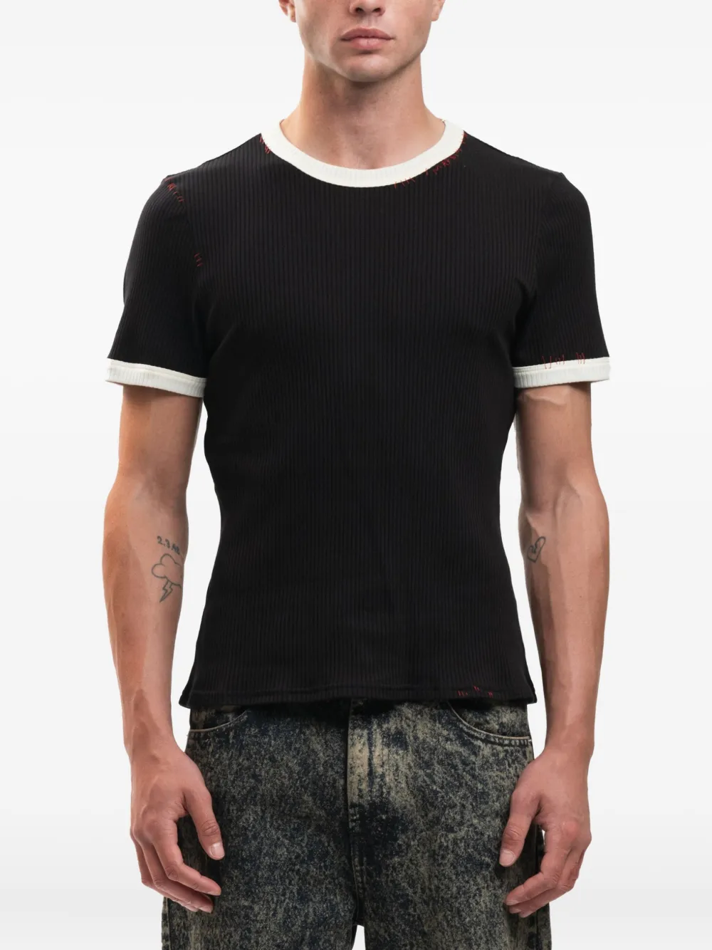 Marni Ribbed Ringer T-shirt Zwart