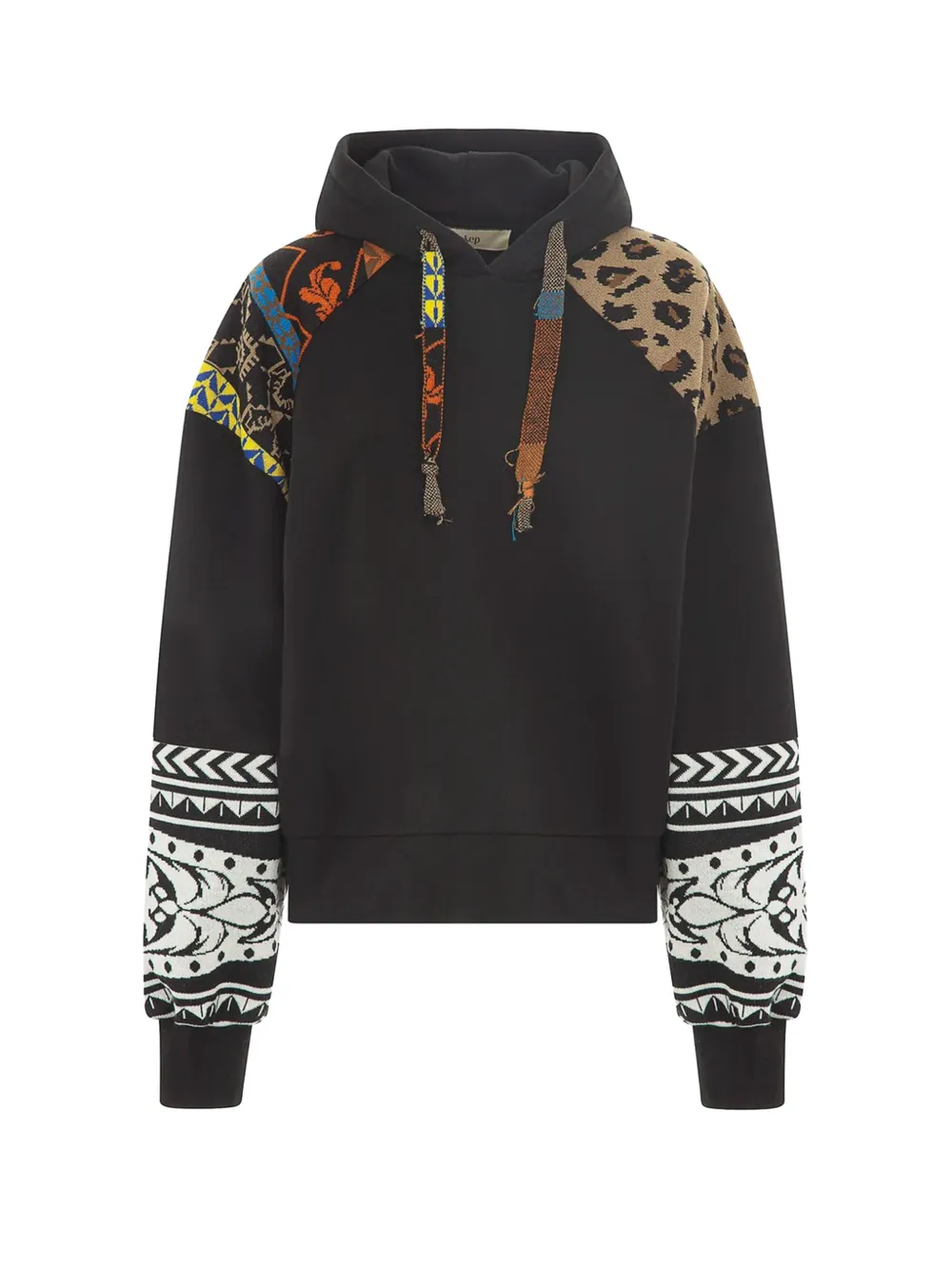 Akep Hoodie met patchwork Zwart