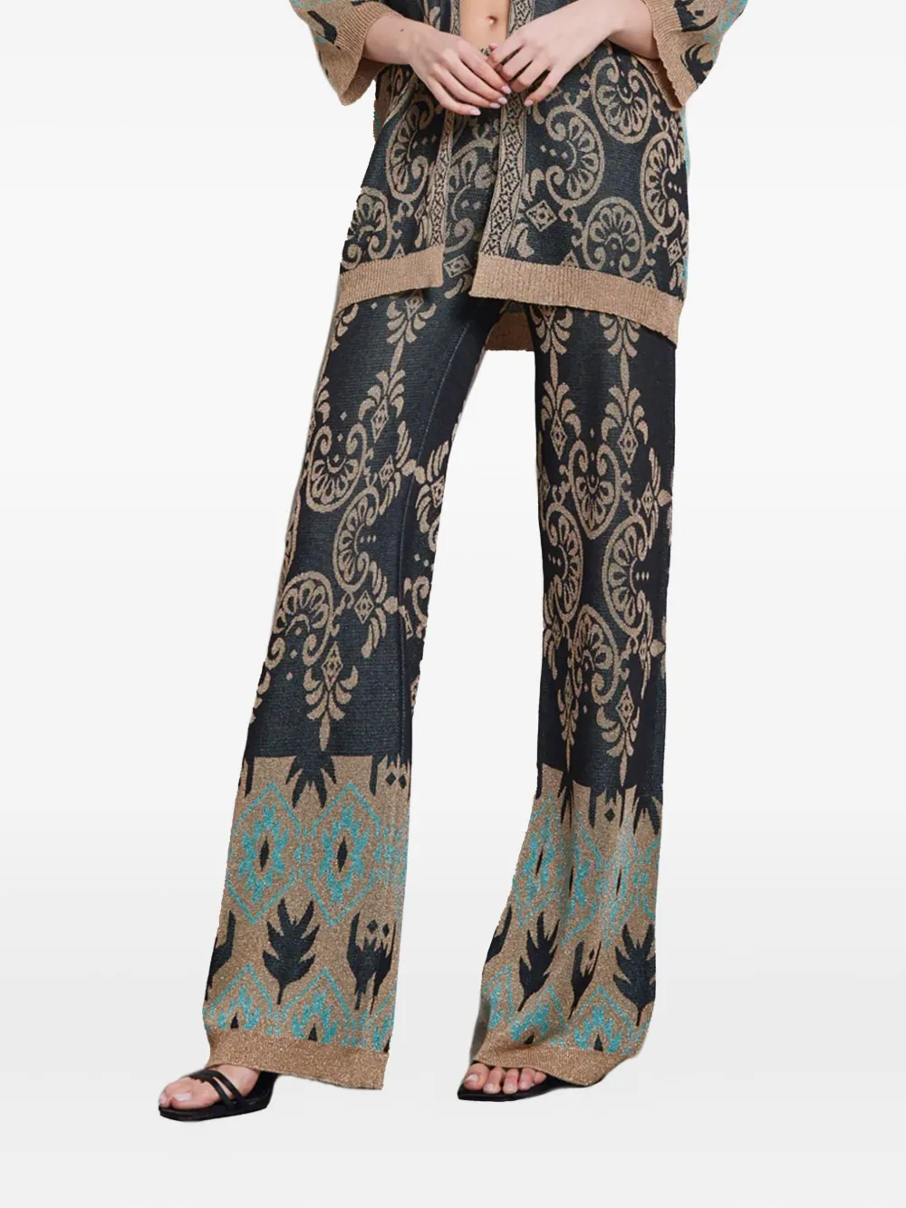 Akep damask-pattern trousers Zwart
