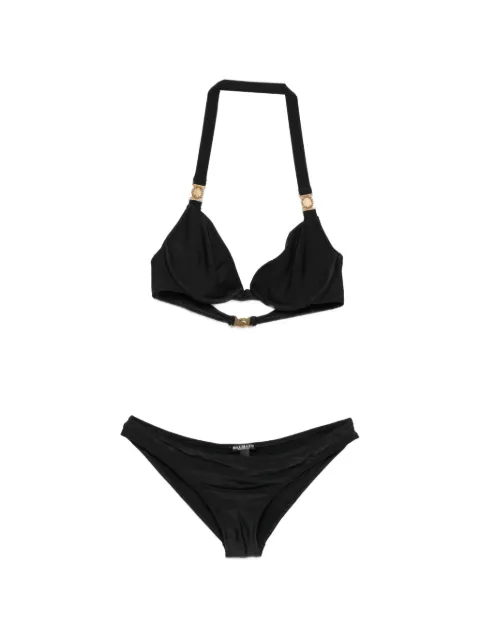 Balmain logo-plaque halterneck bikini top
