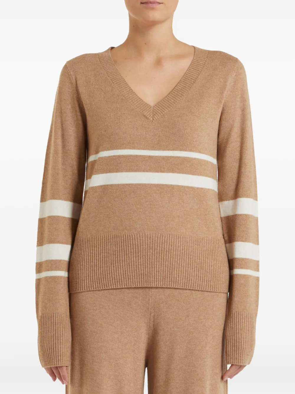 Pennyblack stripe-detail V-neck sweater Bruin