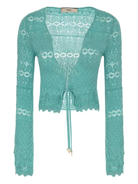 Akep lace-trimmed tie-front cardigan