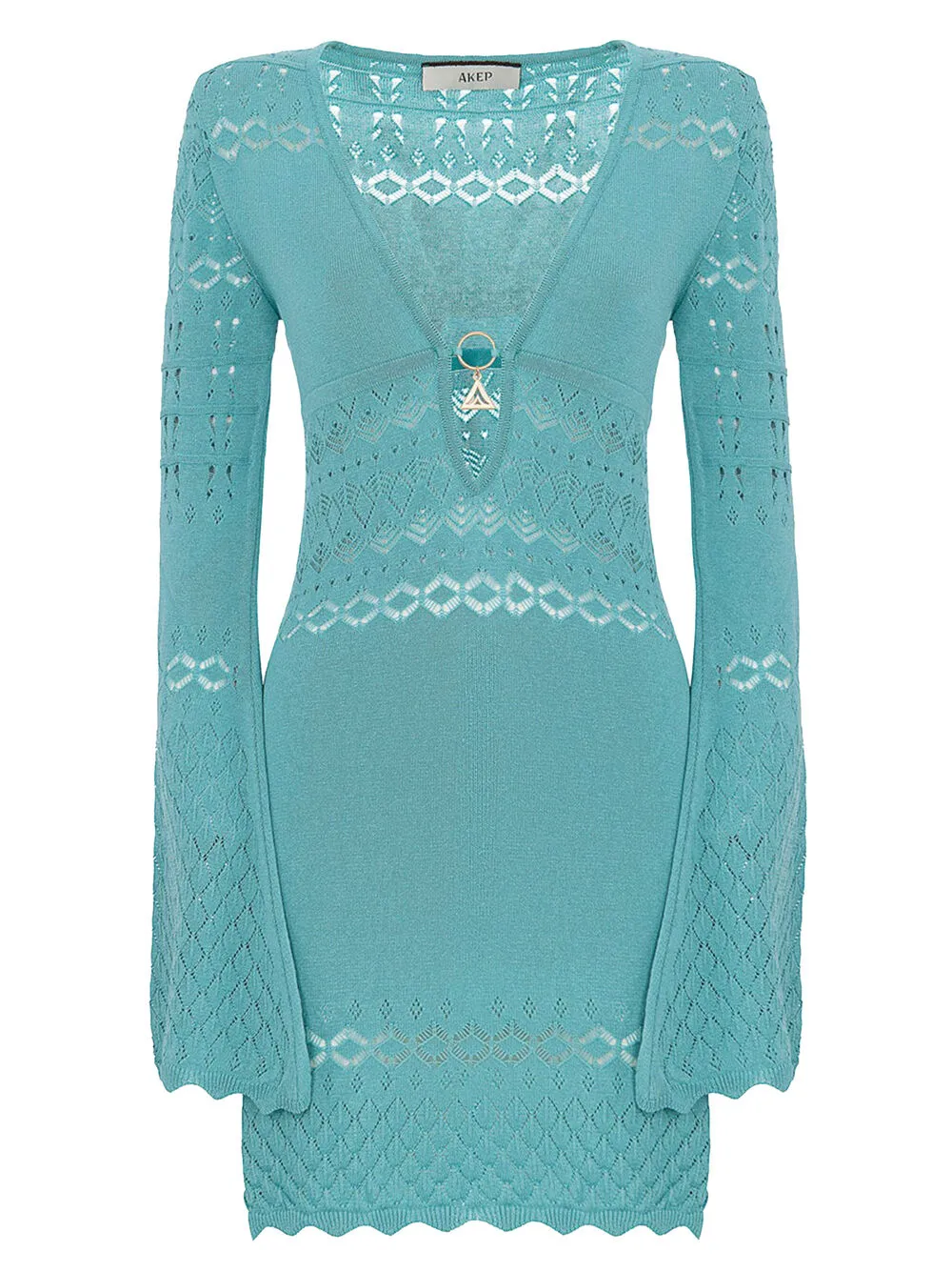Akep Bell-sleeve Knitted Dress In Green