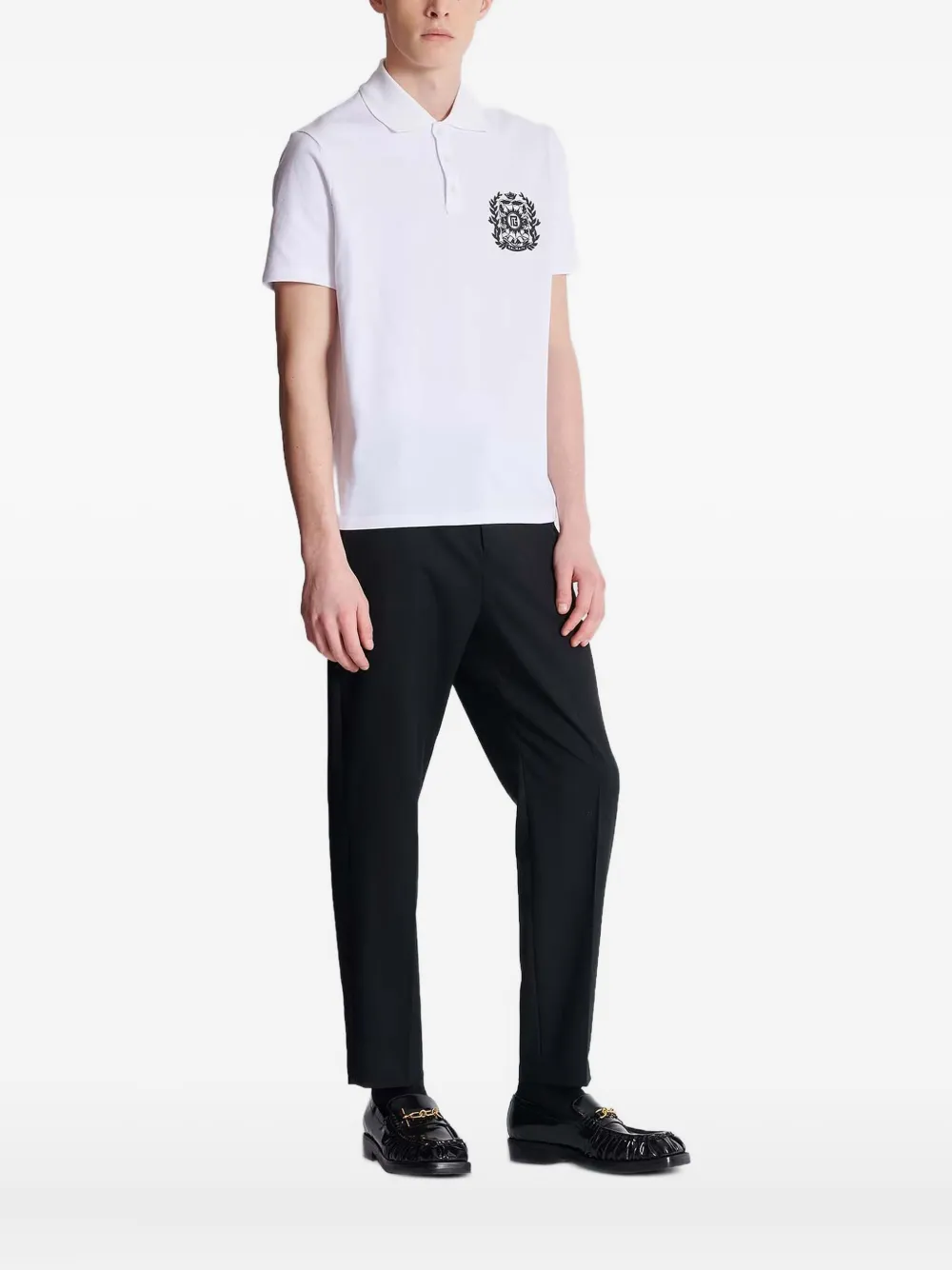Balmain crest-embellished polo shirt Wit