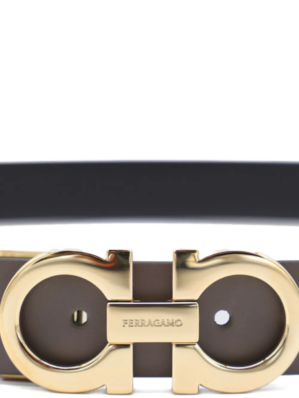 Ferragamo Gancini buckle leather belt CONCRETE NERO