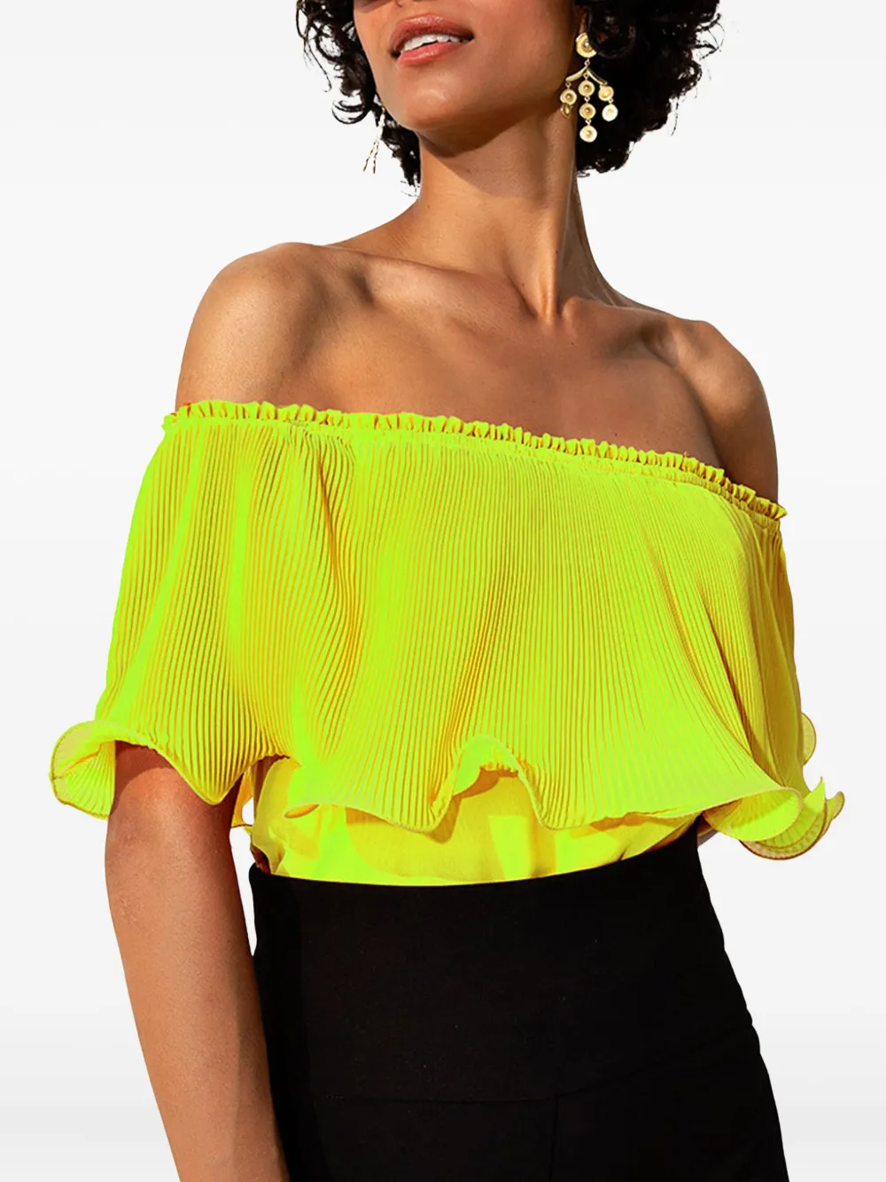 TWINSET pleated-panel off-shoulder top Geel