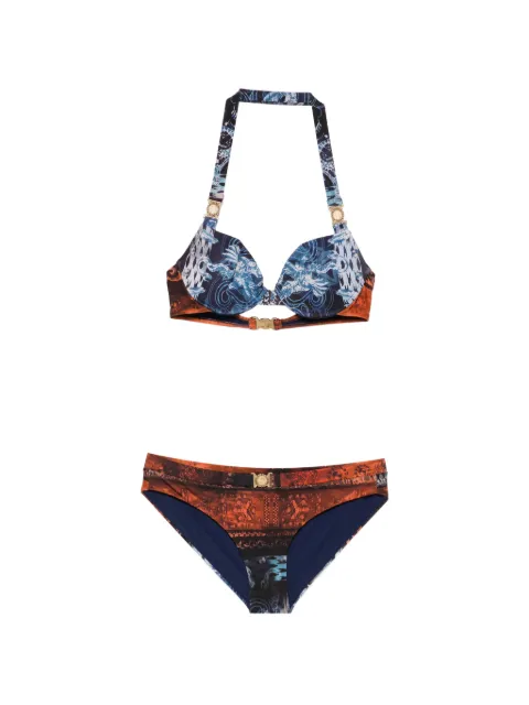 Balmain graphic-print halterneck bikini