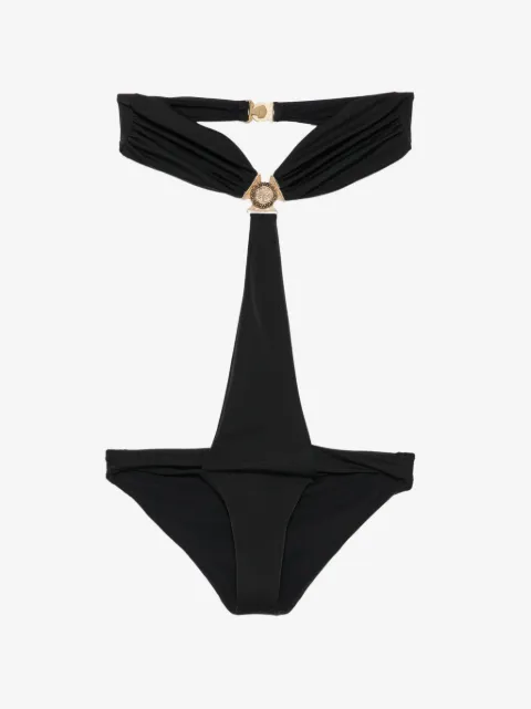 Balmain logo-plaque cut-out swimsuit