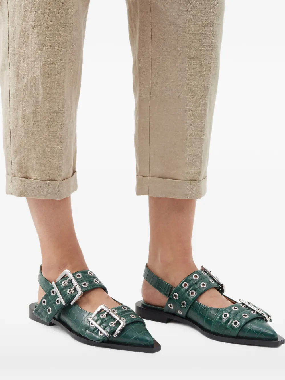 GANNI Pumps met dubbele gesp en puntige neus Groen