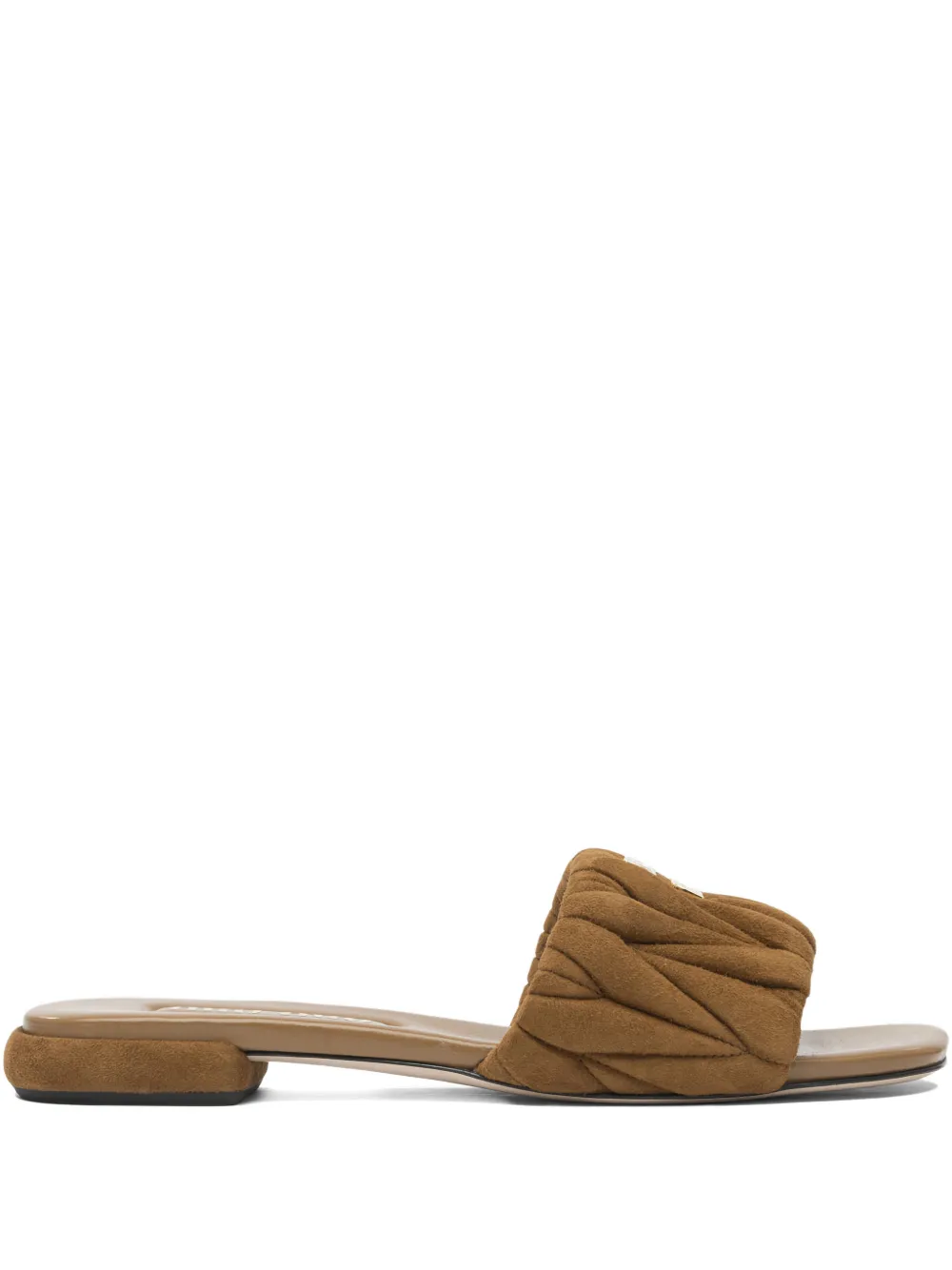 Miu Miu Matelassé suede flat sandals - Marrone