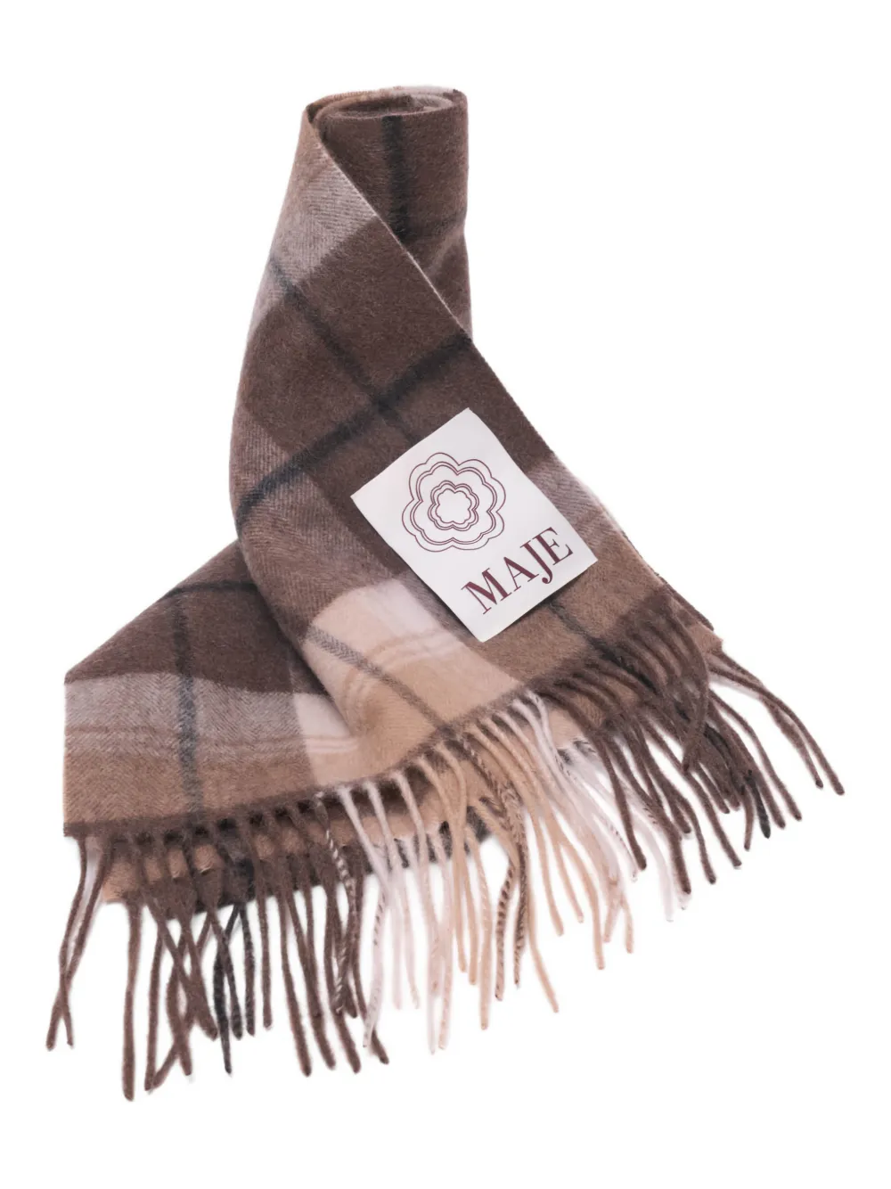  Maje Checked Fringed Scarf - Brown 