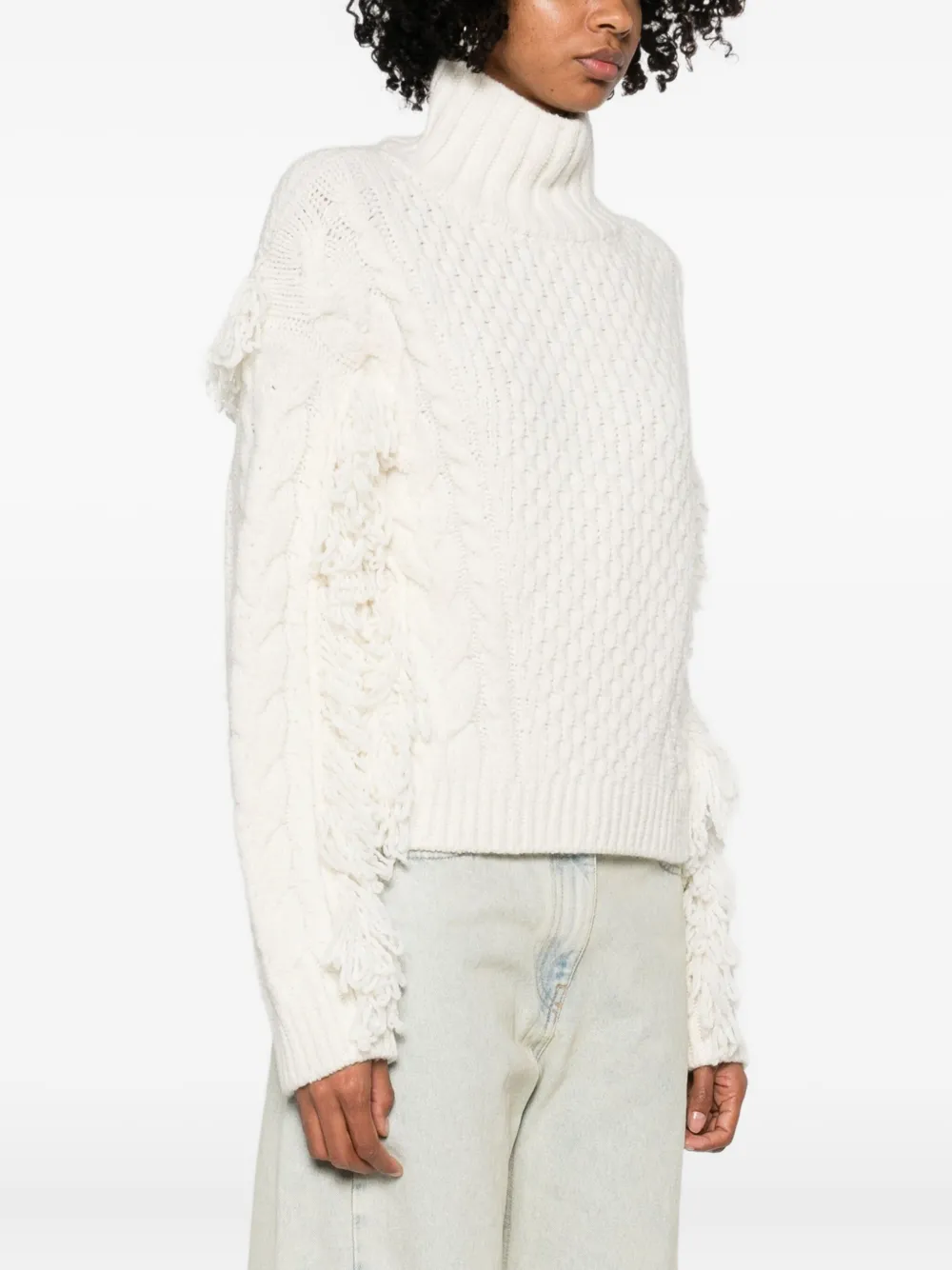 Maje Kabelgebreide trui met franje Beige