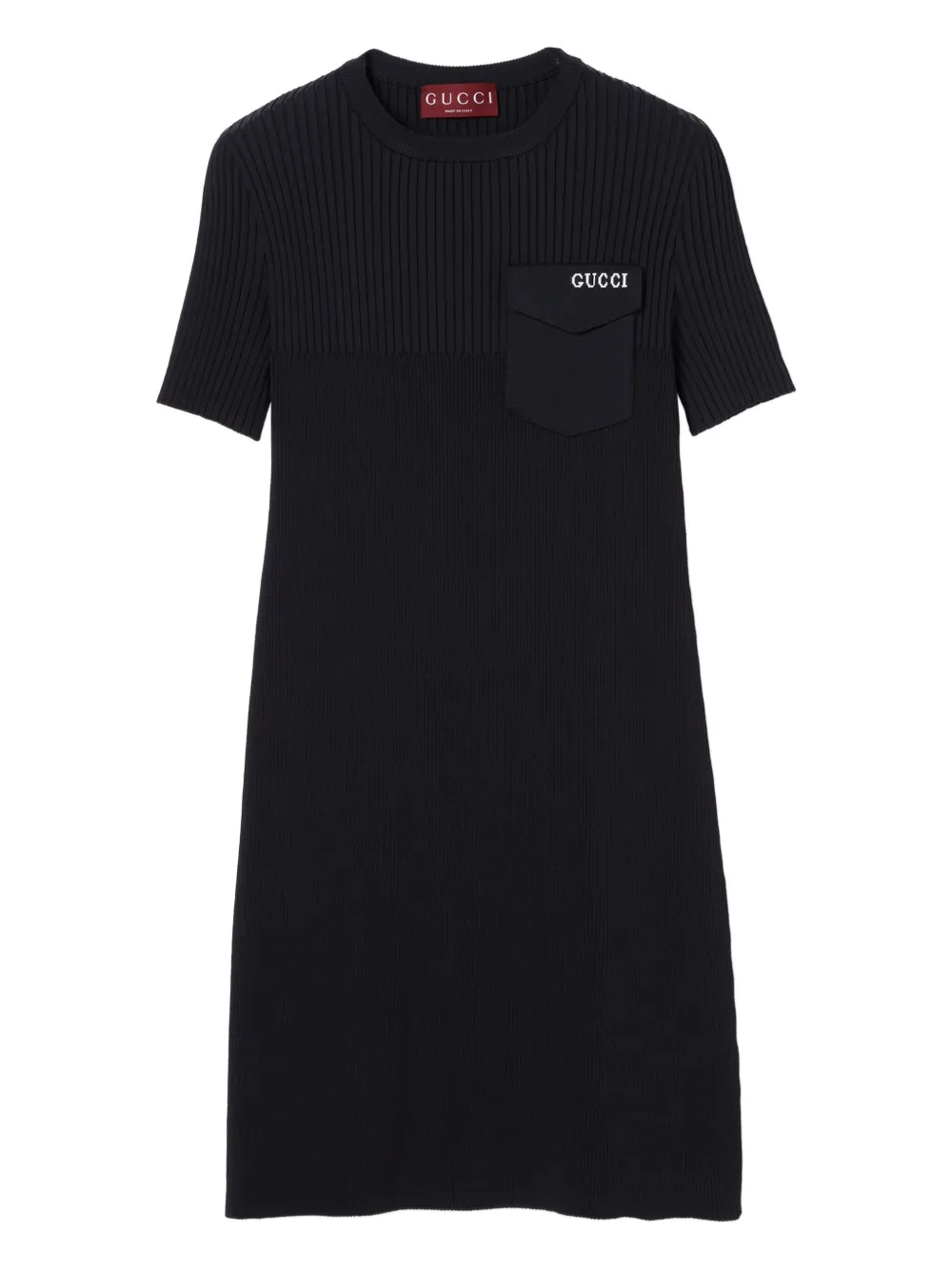 Gucci ribbed intarsia pocket midi dress Zwart