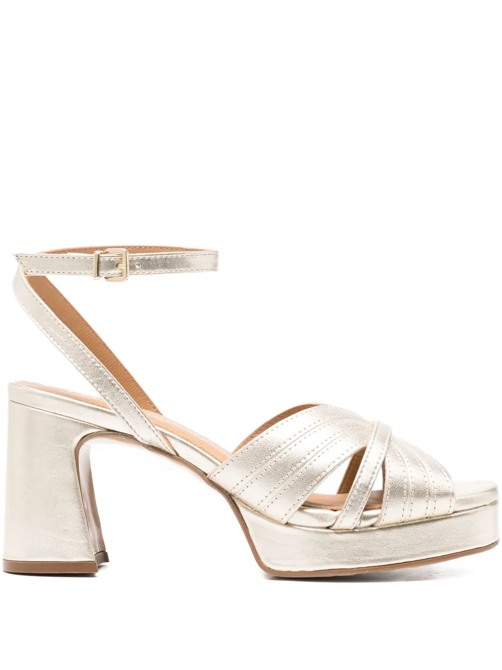 Pedro Miralles 80mm crossover platform sandals Gold