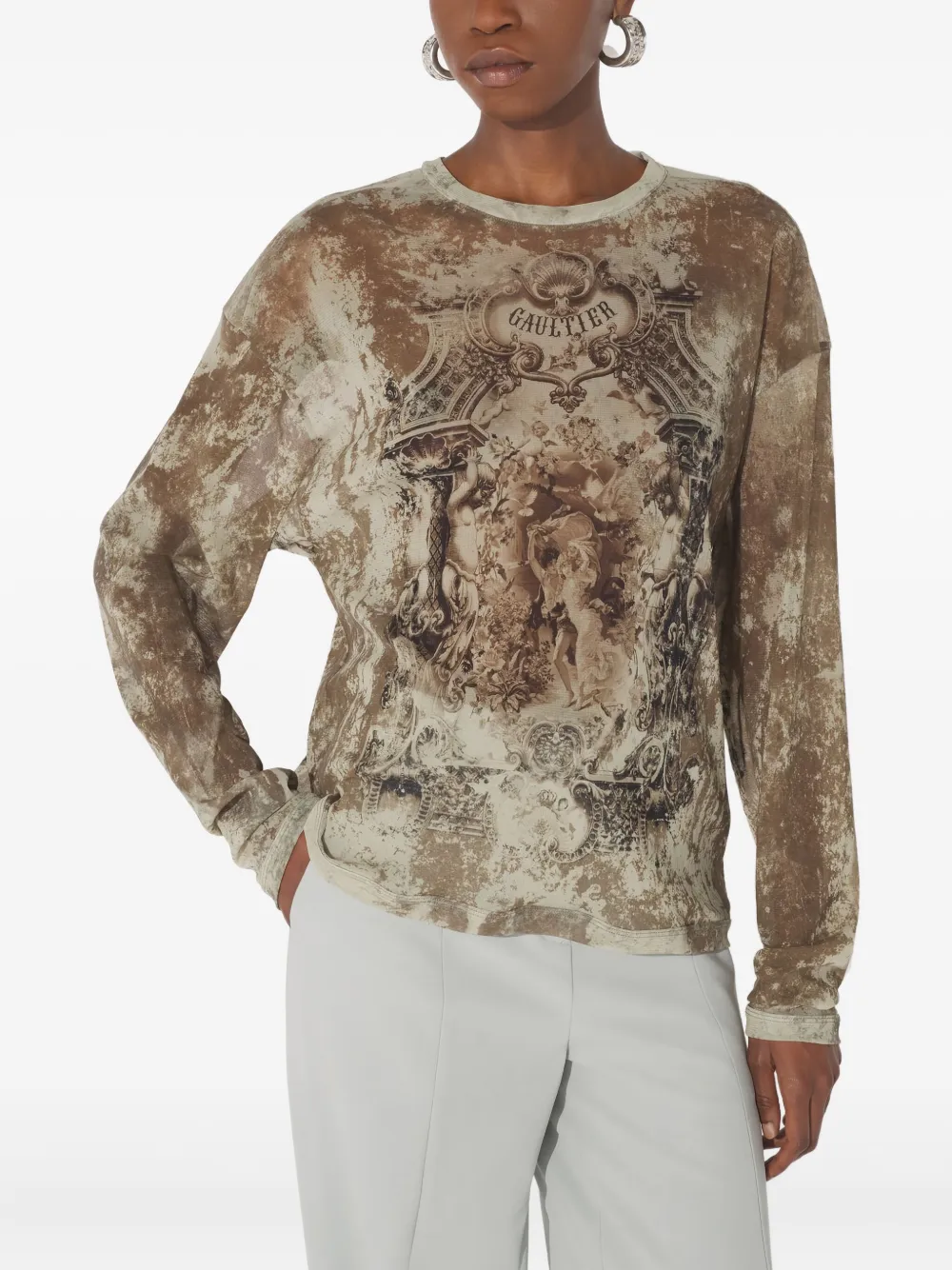 Jean Paul Gaultier Medallion-print Long-sleeved T-shirt In Neutral