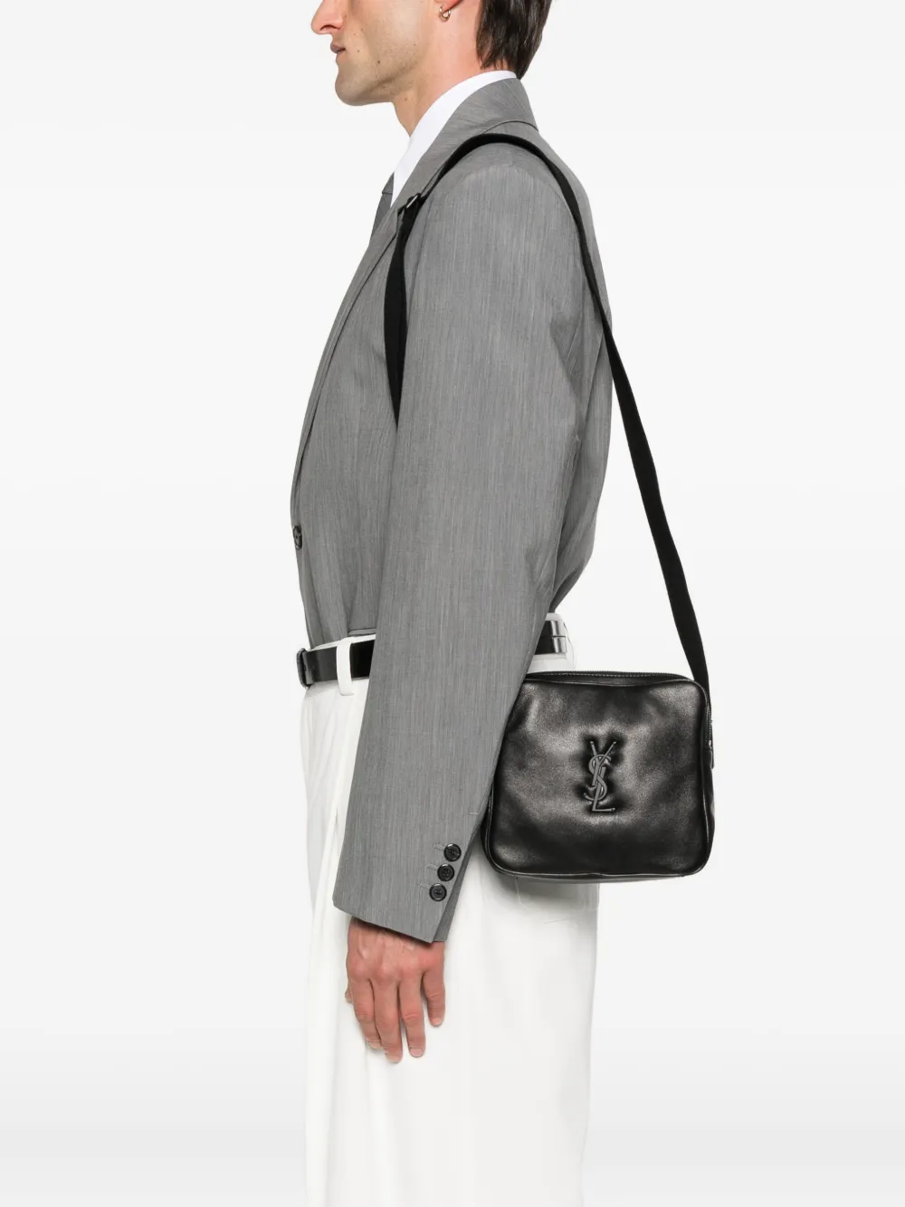 Saint Laurent Schoudertas met logoplakkaat Zwart