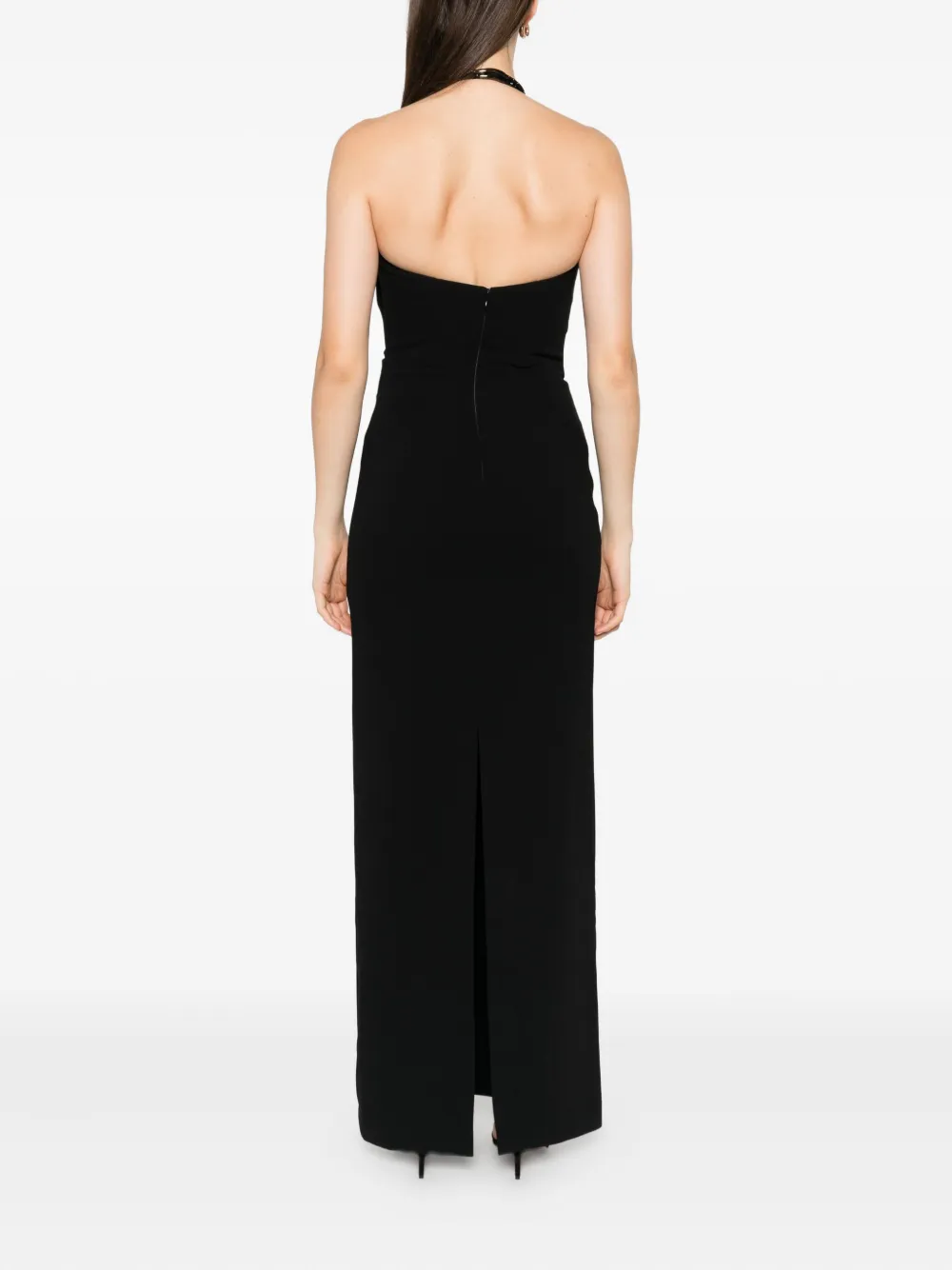 Solace London Riva gedrapeerde maxi-jurk met halternek Zwart