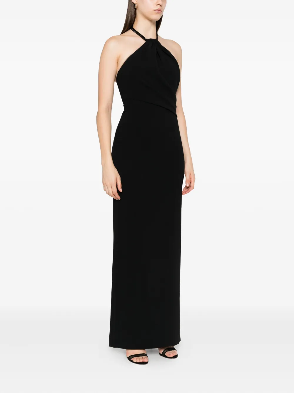Solace London Riva gedrapeerde maxi-jurk met halternek Zwart