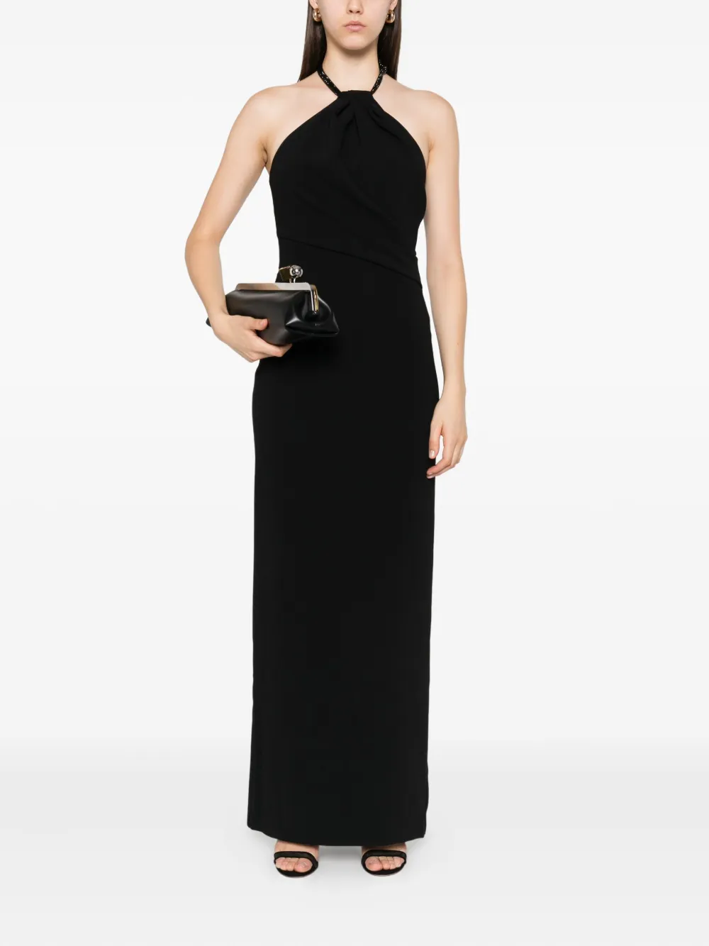 Solace London Riva gedrapeerde maxi-jurk met halternek Zwart