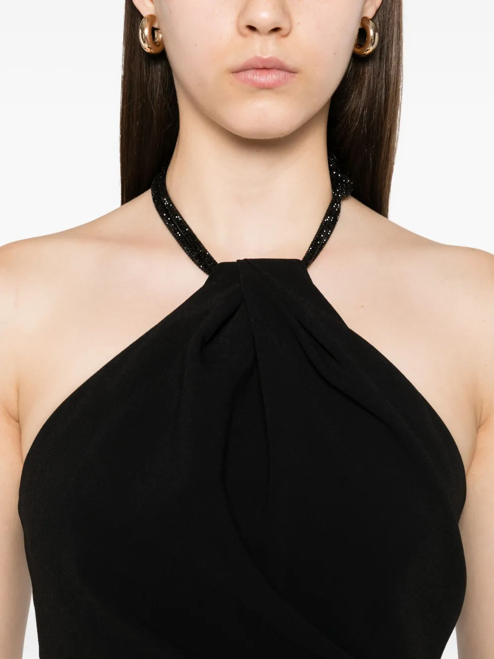 Solace London Riva gedrapeerde maxi-jurk met halternek Zwart