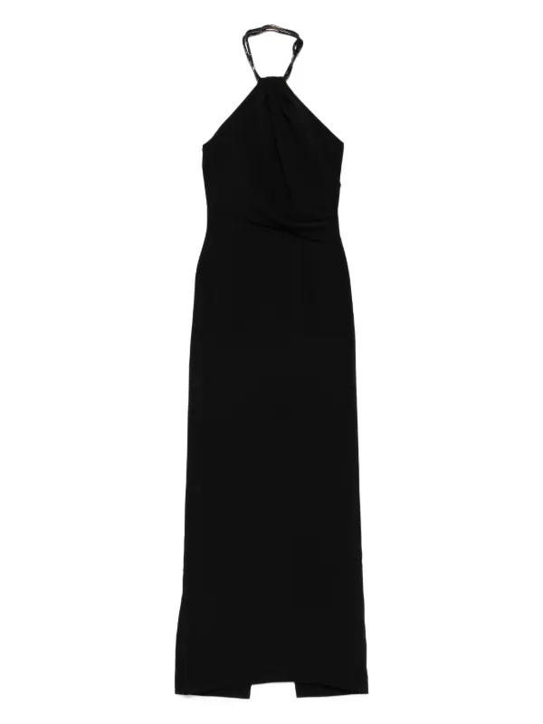 Solace London Riva Halterneck Draped Maxi Dress in Black