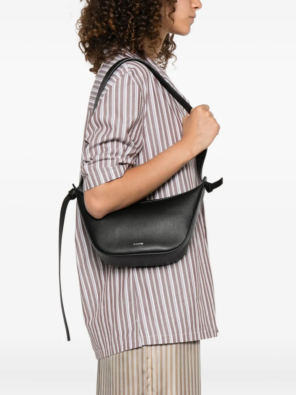 Jil Sander curved knotted shoulder bag Zwart