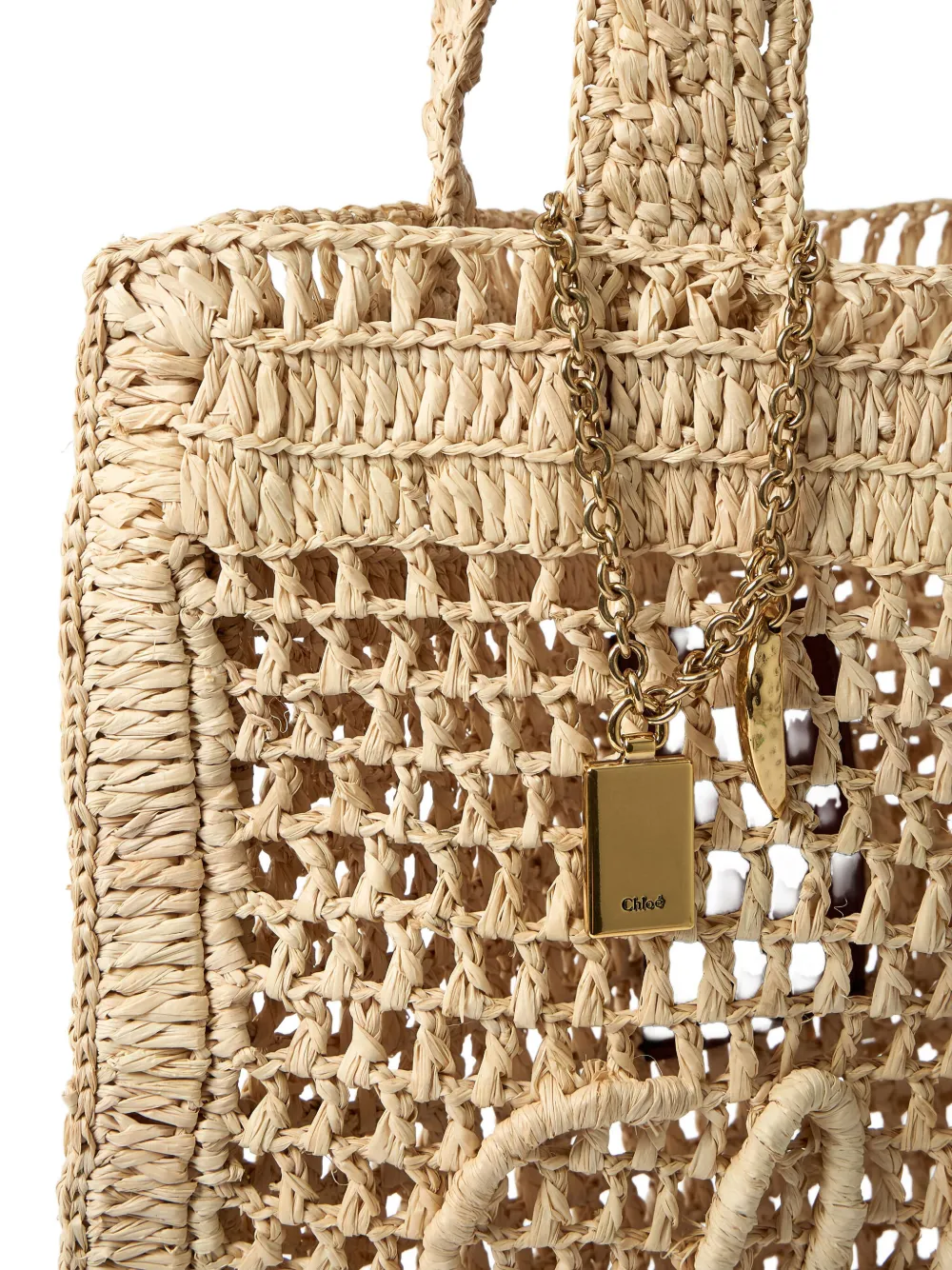 Chloé Summer Banana logo-detail raffia tote bag Beige