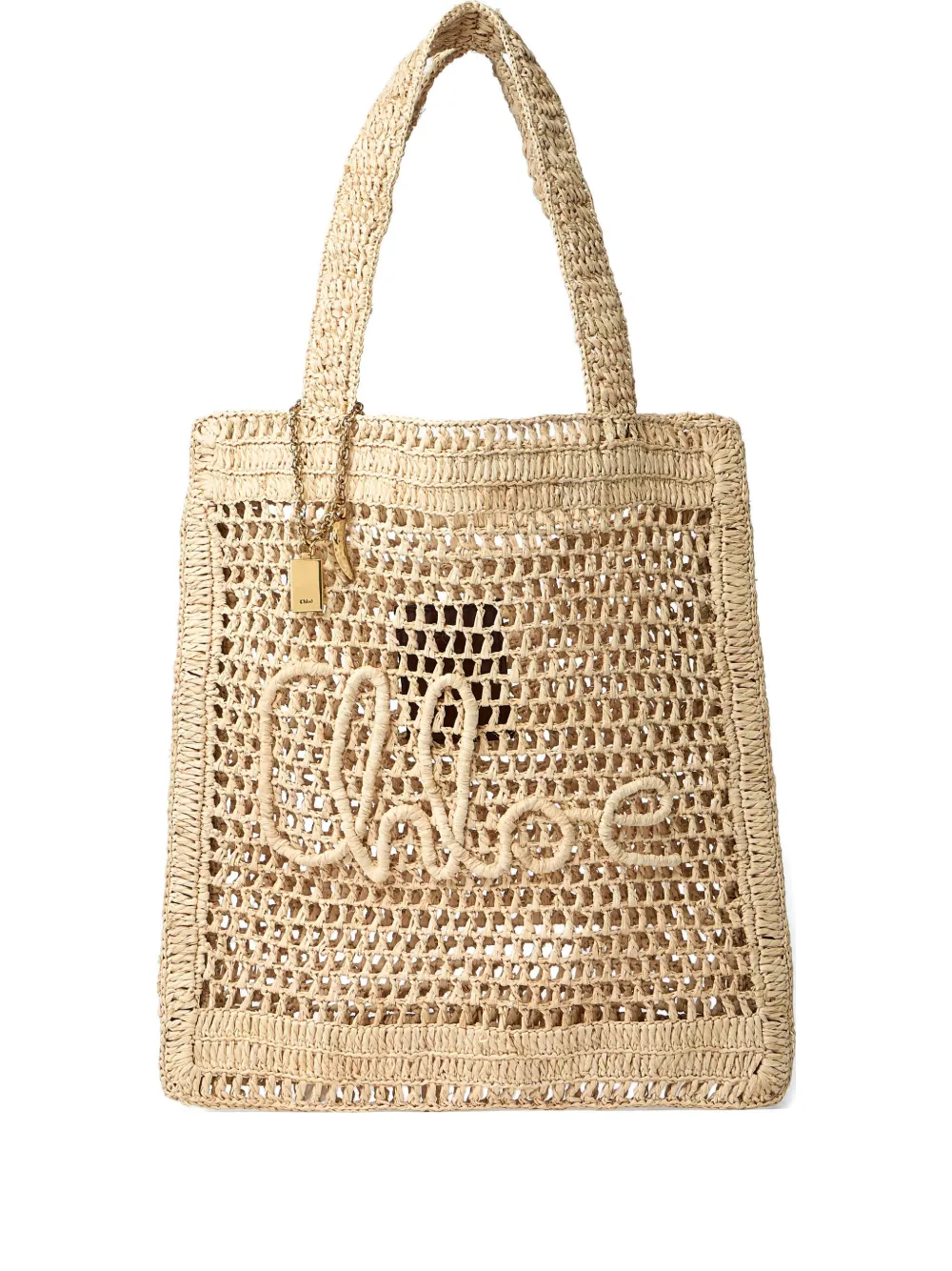 Chloé Summer Banana logo-detail raffia tote bag Beige