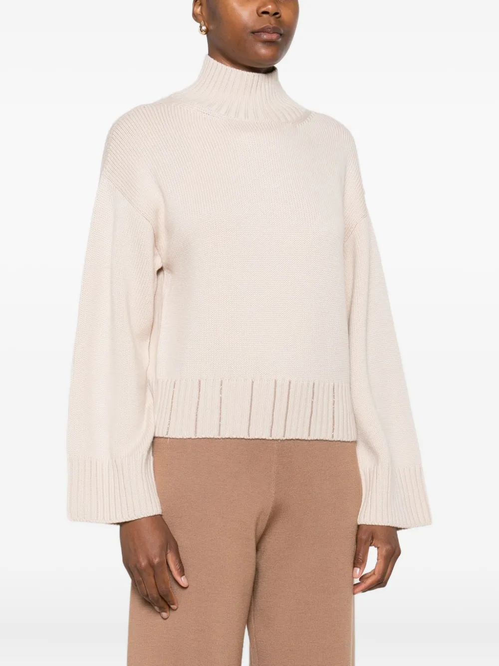 Fabiana Filippi Geribbelde trui met hoge hals Beige