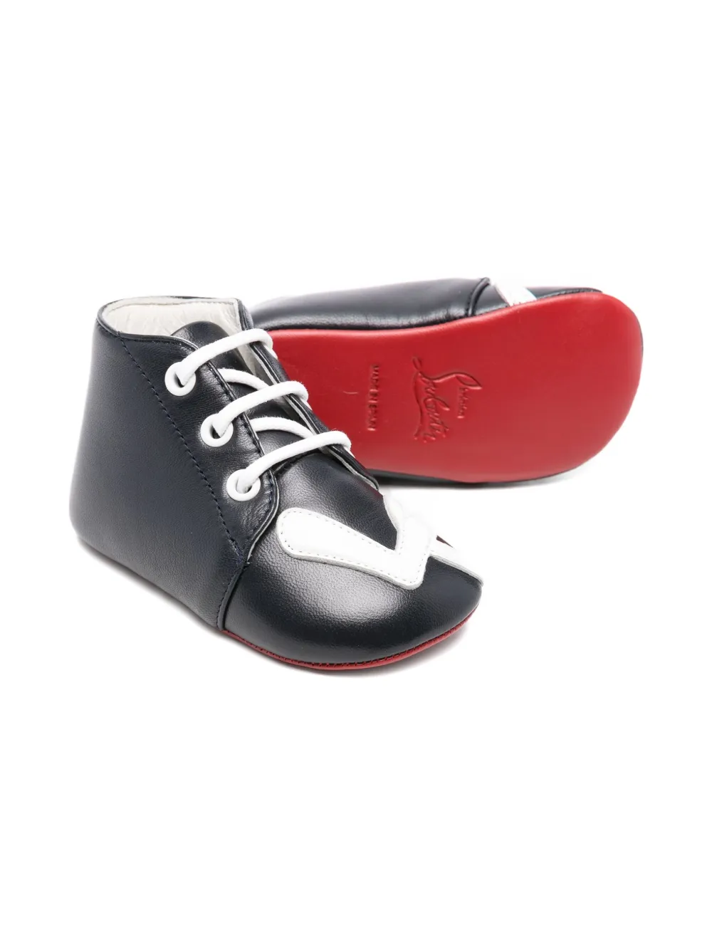 Christian Louboutin Kids lace-up leather baby shoes Blauw