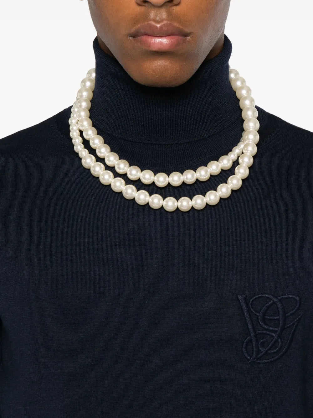 Valentino Garavani logo-embroidery turtleneck sweater Blauw