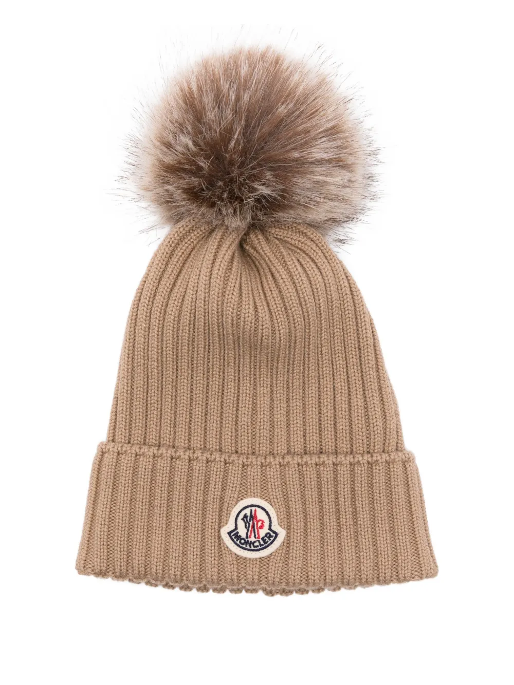 Moncler Enfant ribbed pom-pom beanie Beige