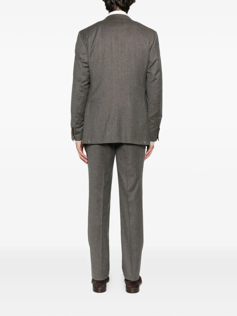 Canali Herringbone Wool Suit In Brown